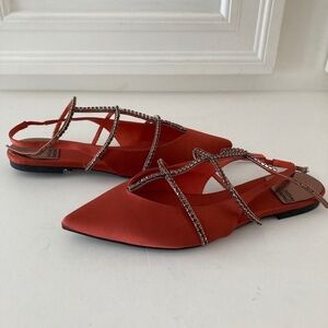 Jeffery Campbell Anthropologie Pristina Slingback Orange Rhinestone Flats Sz 9.5